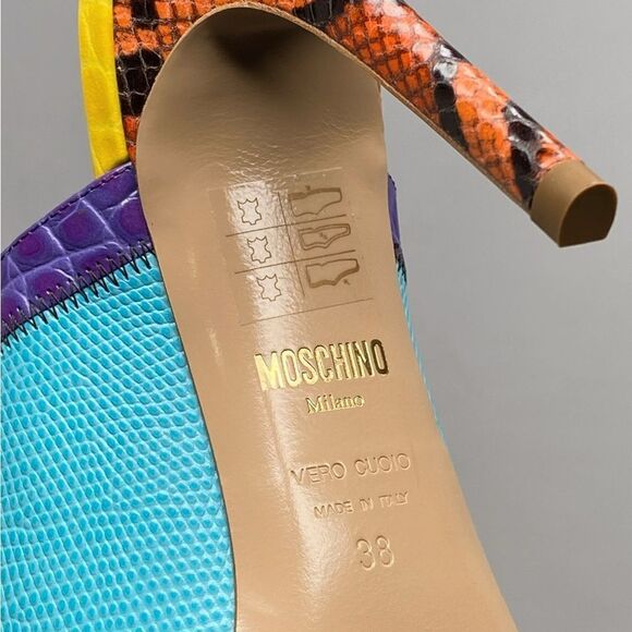 Moschino M Stud Group Patchwork Leather Mule Sandals size 38 - Picture 11 of 11